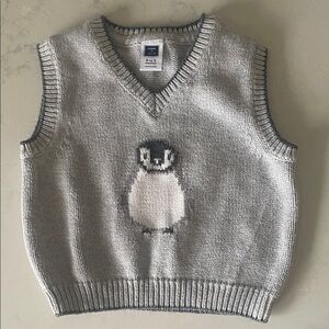 Janie and Jack Gray Knit Sweater Vest with Penguin Design